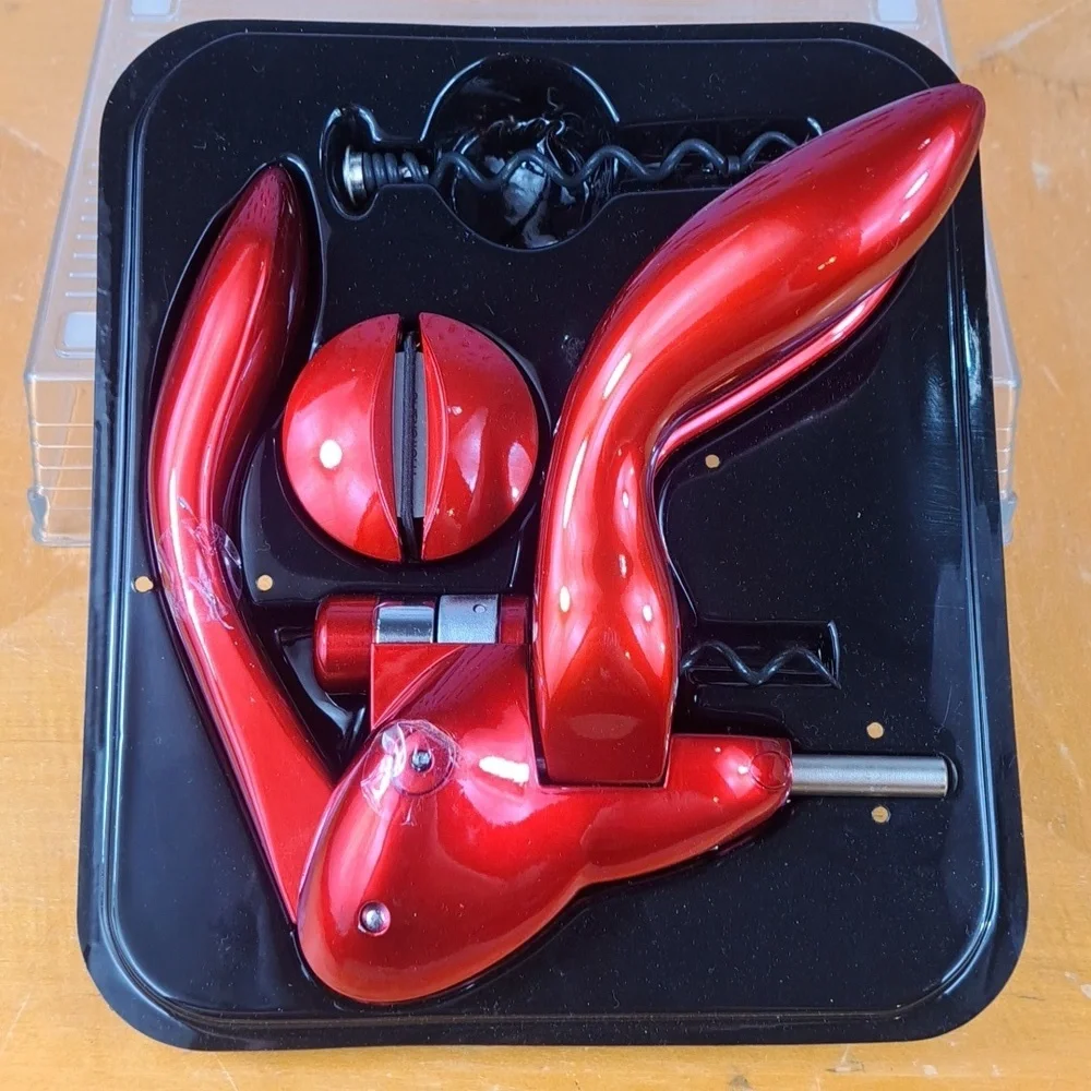 Houdini red lever corkscrew foil cutter spare spiral wine bottle opener kit